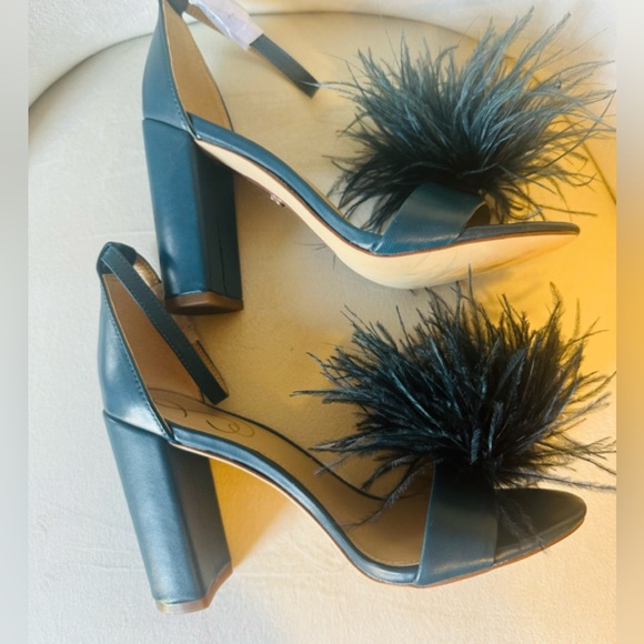 San Edelman yarofeather sandals heels women blue ankle strap New sz#6M - Picture 10 of 16